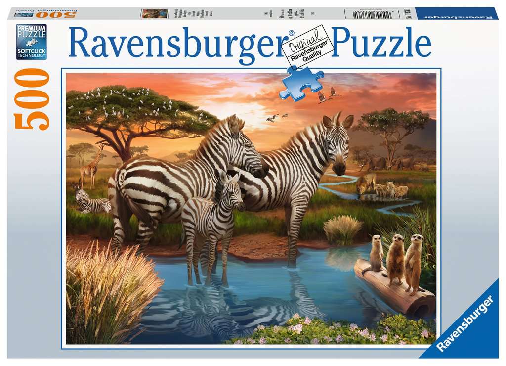 Puzzle - Zebras am Wasserloch 500 Teile