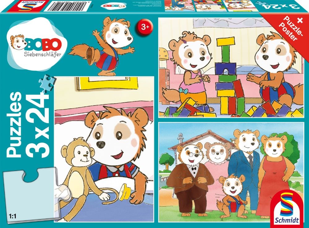Bobo Siebenschläfer: Freunde und Familie | Kinderpuzzle 3x24 Teile