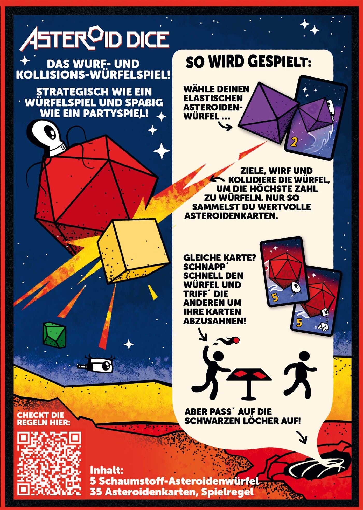 Familienspiel Asteroid Dice Rückseite