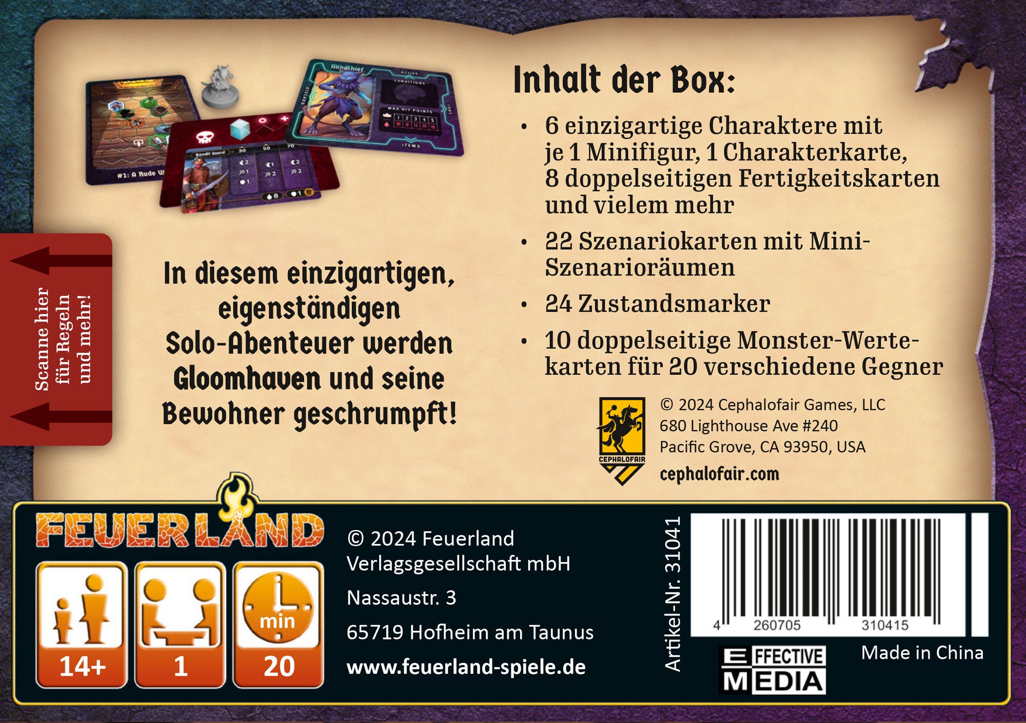 Solospiel Gloomhaven - Knöpfe & Krabbler Rückseite