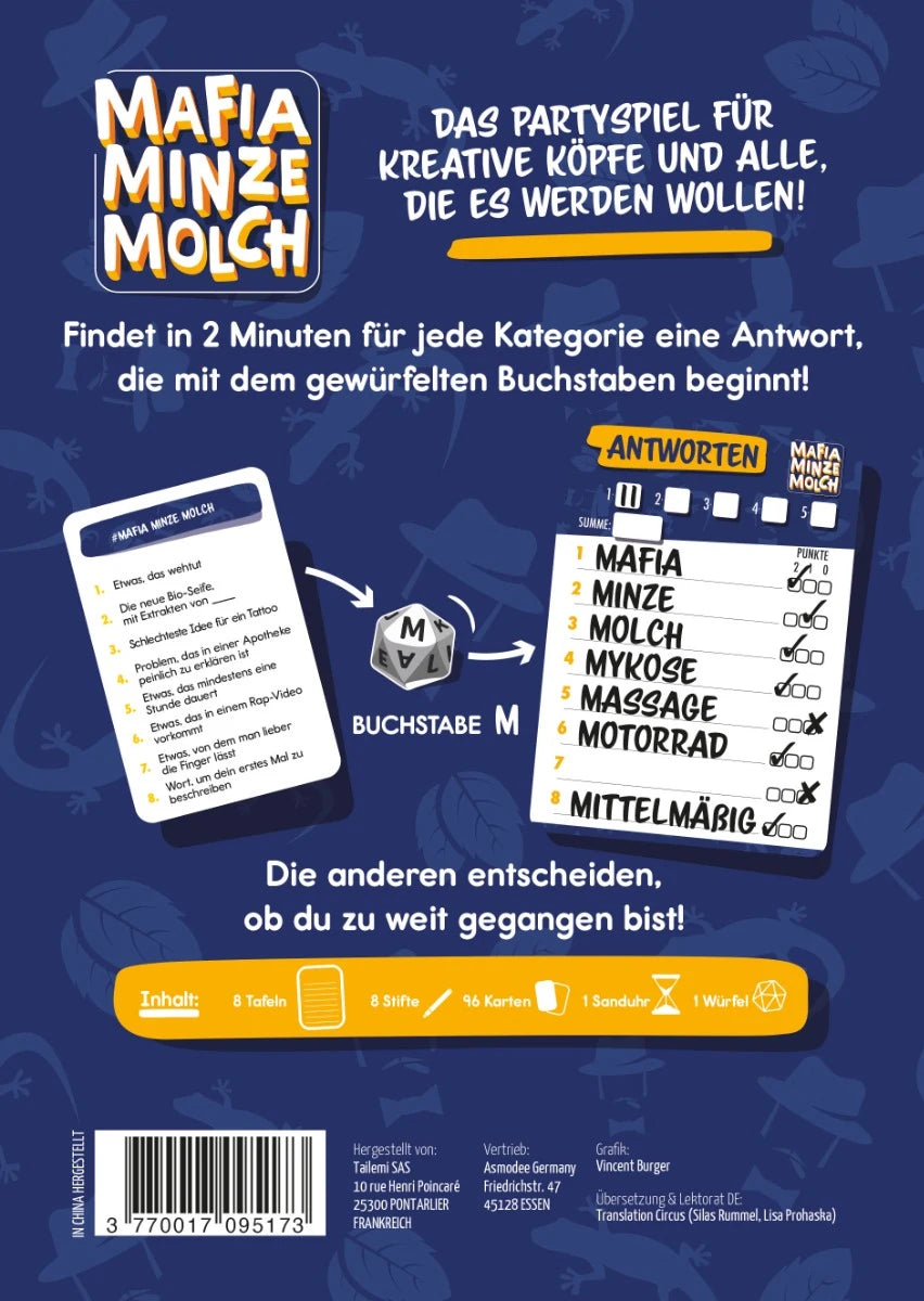 Partyspiel Mafia Minze Molch Rückseite