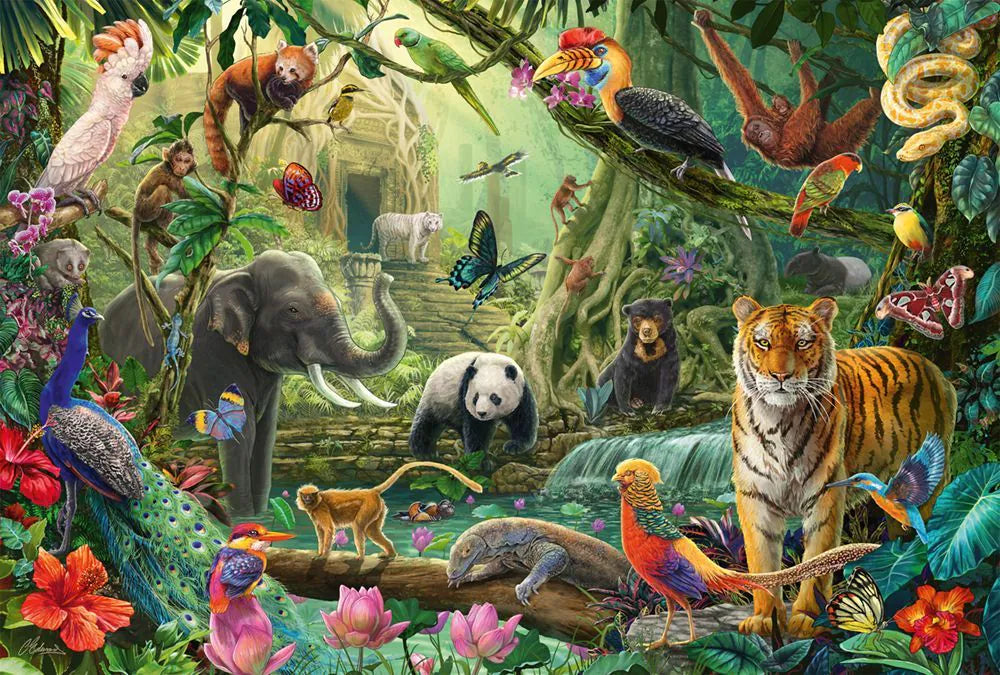 Bunte Tierwelt im Dschungel | Puzzle 100T
