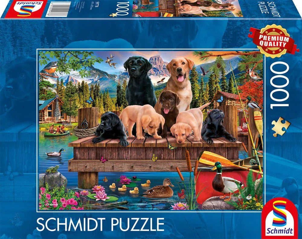 Puzzle - Hundefamilie am See 1000 Teile Cover