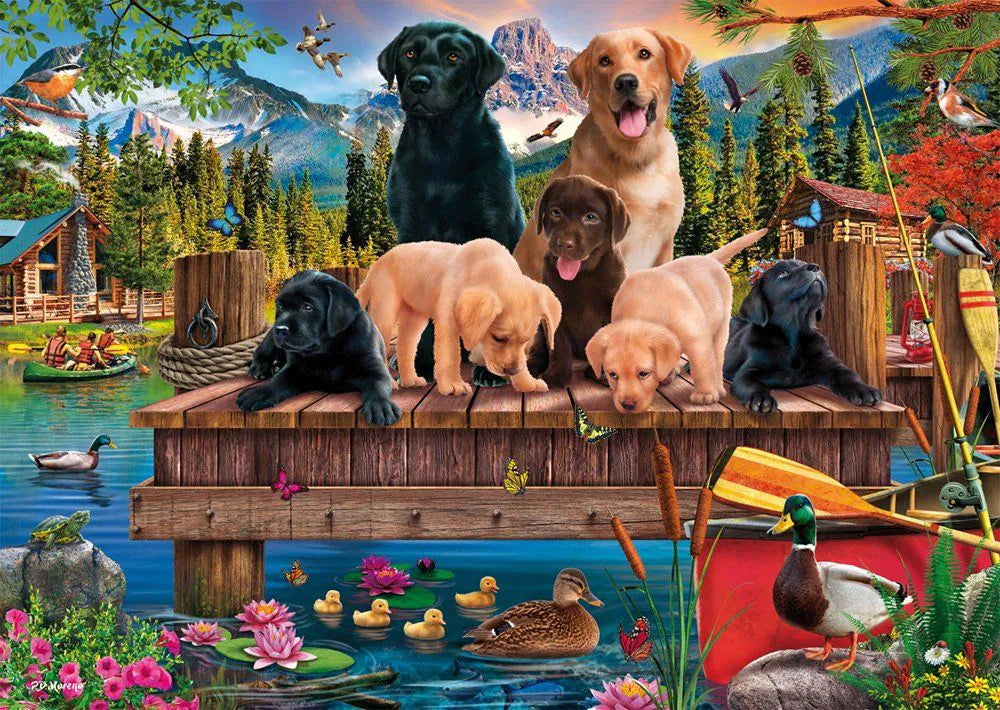 Puzzle - Hundefamilie am See 1000 Teile Motiv