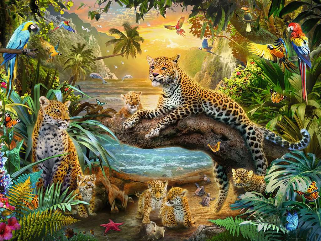 Puzzle - Leopardenfamilie im Dschungel 1500 Teile