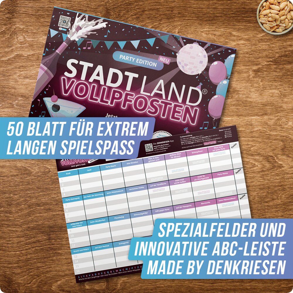 Stadt Land Vollpfosten - Party Edition | DinA4 Format