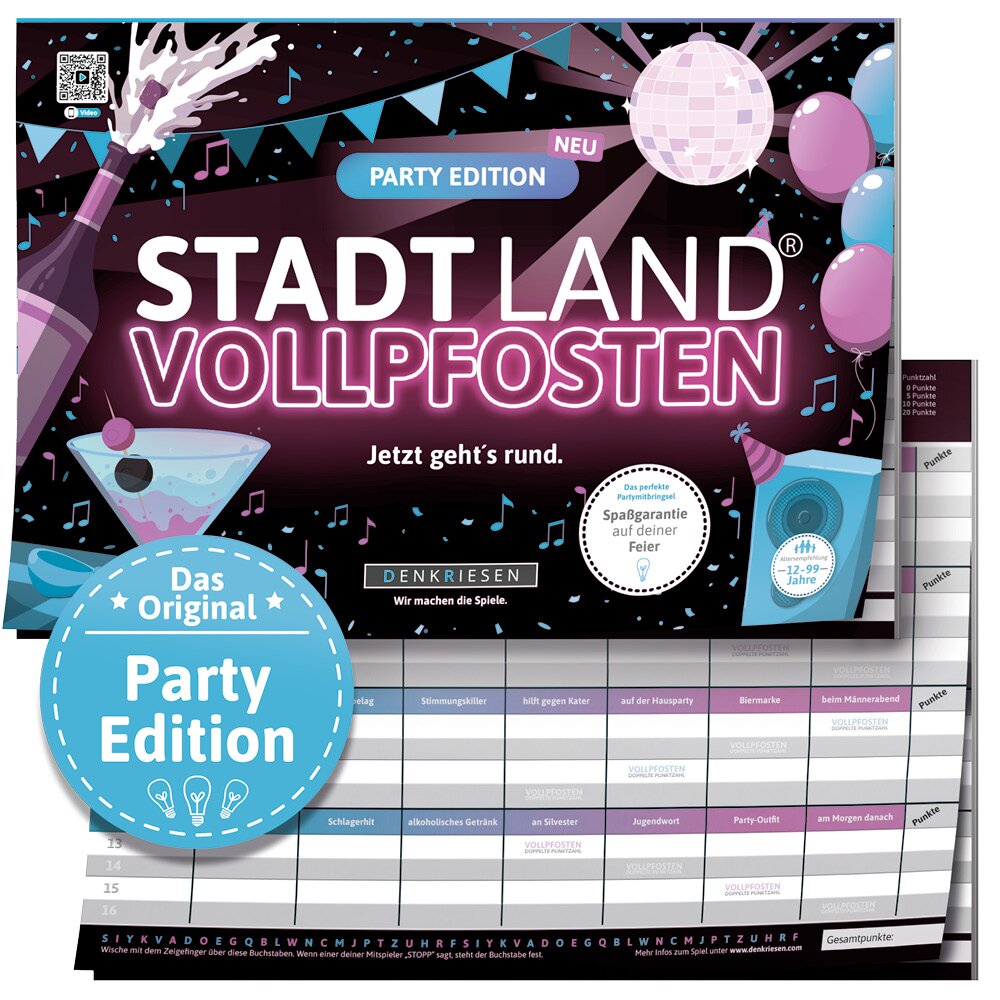 Stadt Land Vollpfosten - Party Edition | DinA4 Format