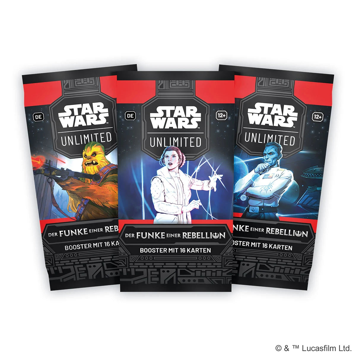 Display des Trading Card Games Star Wars: Unlimited aus der Reihe "Der Funke einer Rebellion".