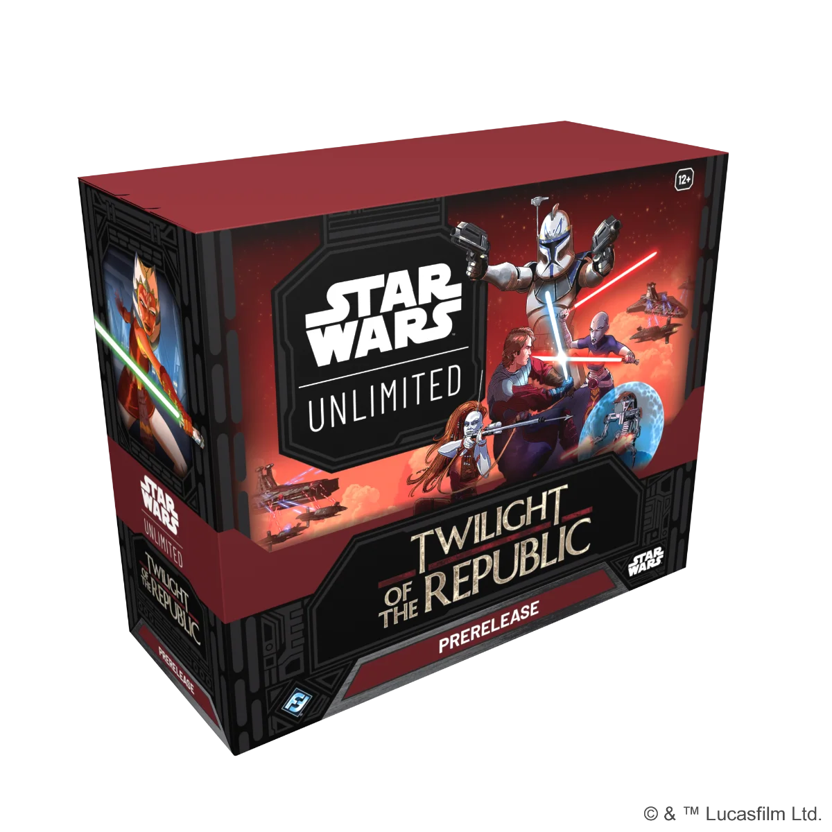 Star Wars Unlimited: Twilight of the Republic - Prerelease Box. Cover with Heroes and Villains of Clone Wars