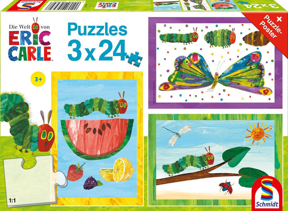 Die kleine Raupe Nimmersatt: Raupe-Kokon-Schmetterling | Kinderpuzzle 3x24 Teile