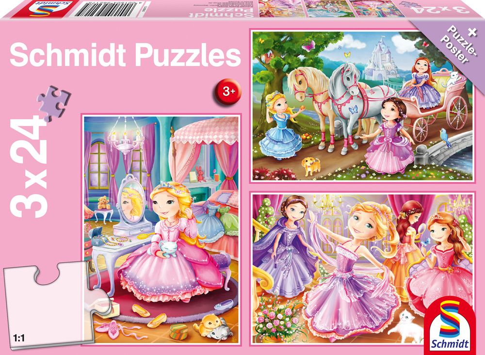 Märchenhafte Prinzessinnen | Kinderpuzzle 3x24 Teile