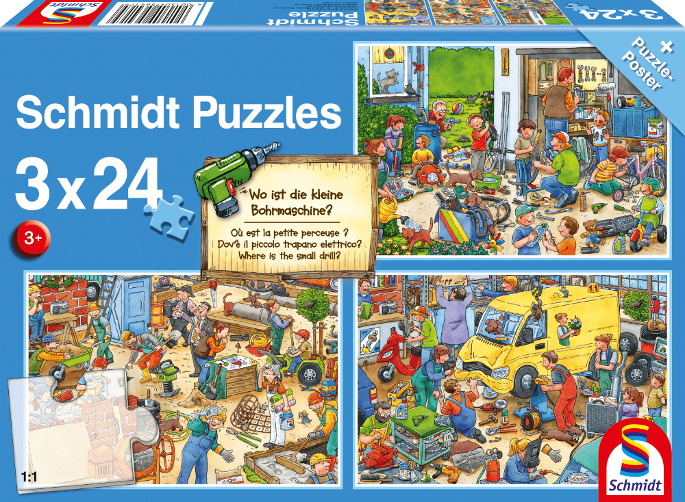 Wo ist die kleine Bohrmaschine? | Kinderpuzzle 3x24 Teile