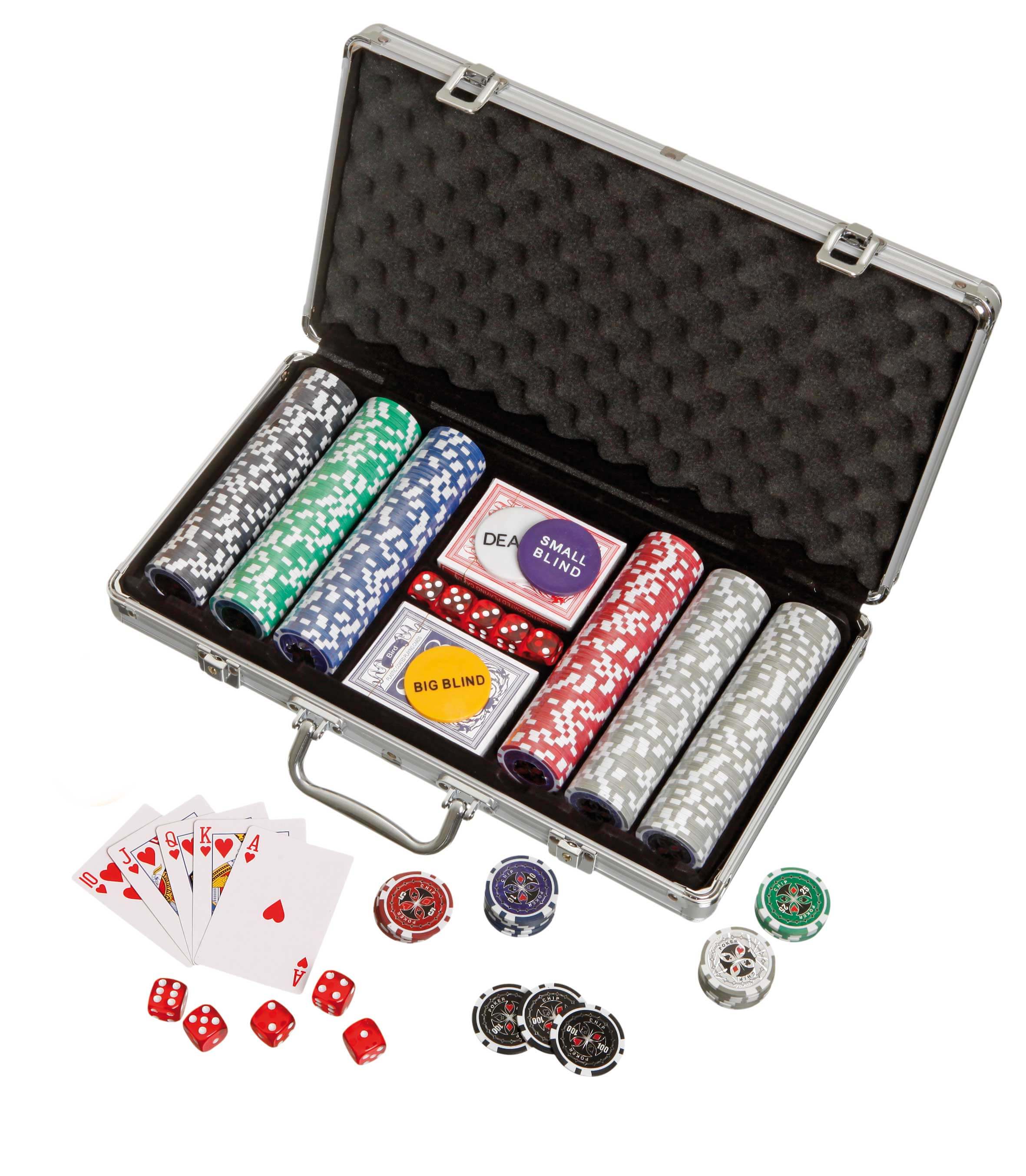 Pokerkoffer, 300 Pokerchips im Aluminiumkoffer