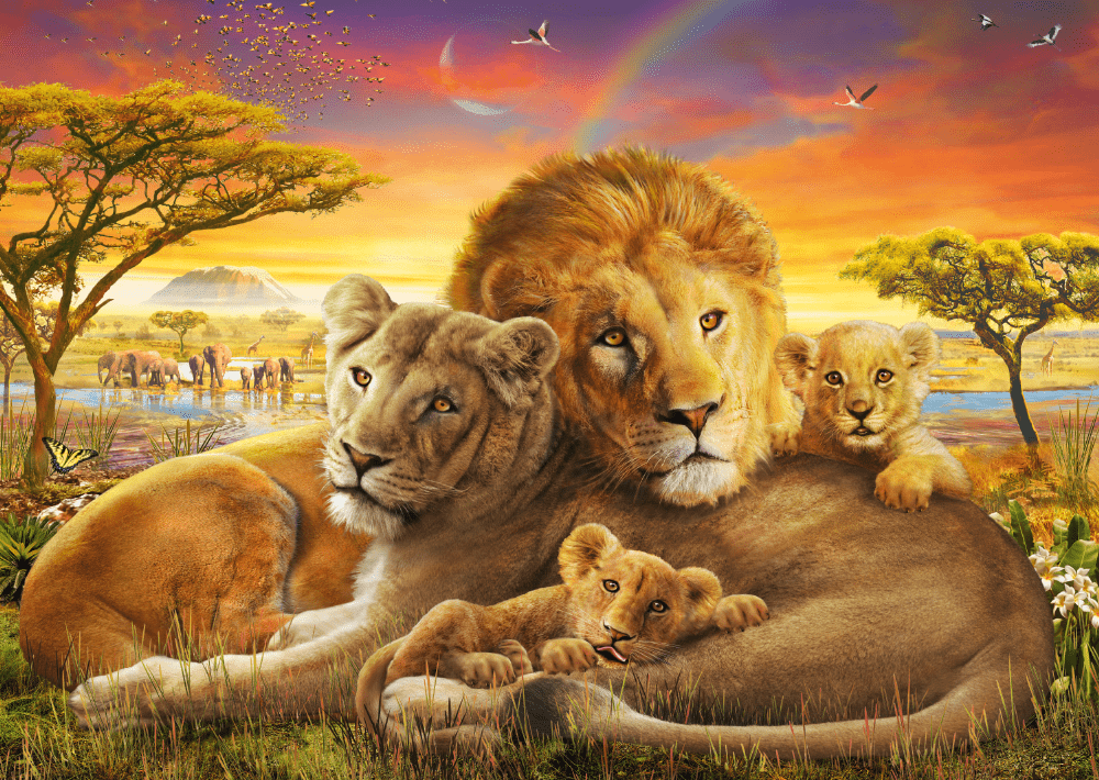 Kuschelnde Löwenfamilie | Puzzle 1000T