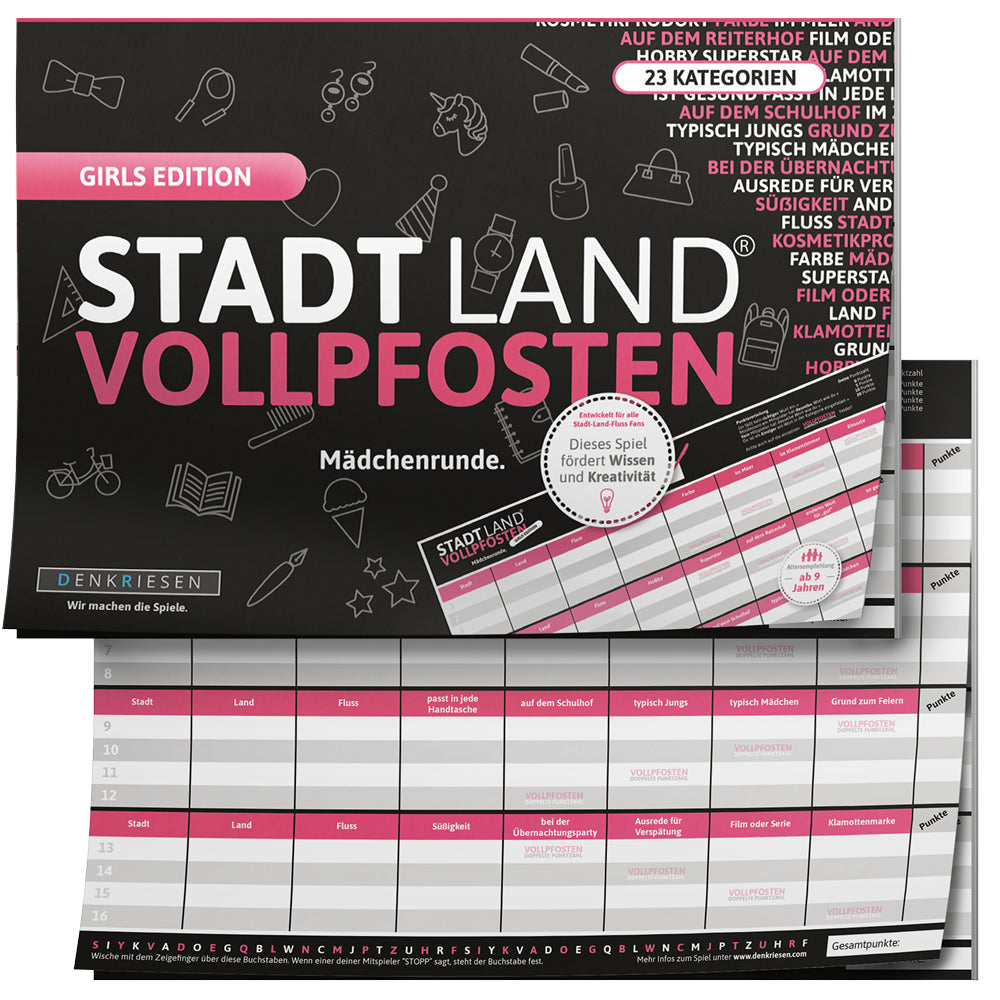 Stadt Land Vollpfosten - Girls Edition | DinA4 Format